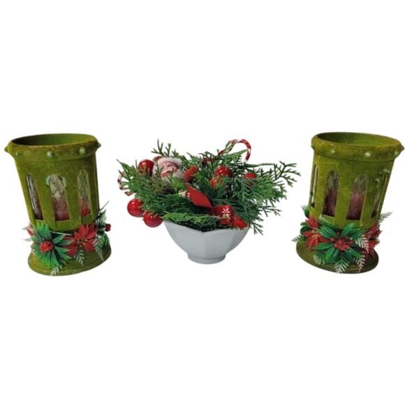 homeco Other - Vintage Mid-Century Christmas Candle Holders & Floral Centerpiece Lot